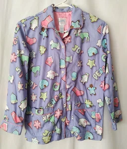 Nick & Nora Girls Button Pajama Top Long Slv Pockets Purple Sz L (10/12) #15618 - Picture 1 of 5