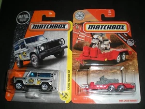 Matchbox Land Rover 90 & MBX Cycle Trailer Lot Diecast 1:64 - Picture 1 of 6