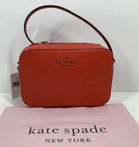 New kate spade Saffiano Mini Leather Camera/Clutch/ Crossbody Bag Purse Orange - Picture 1 of 6