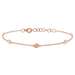 14K Rose Gold Diamonds By The Yard Bracelet Station Bezel Set 0.16CT Natural - Picture 1 of 2