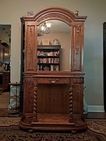 Antique oak hall tree, umbrella stand, coat rack Cover