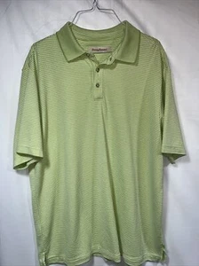 Tommy Bahama Polo Shirt - Men's Size Large Green Striped Short Sleeve - Picture 1 of 7