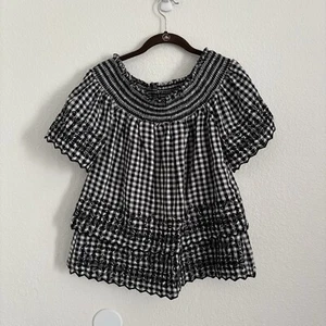 Bliss & Mischief Women's Size 2 Black & White Gingham Embroidered Top - Picture 1 of 6