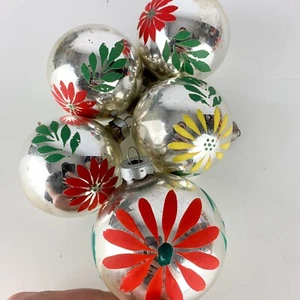 Rare Lot 5 Vintage Heim Christmas Ornaments Mercury Glass Yellow Red Daisy Mcm - Picture 1 of 13