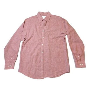 RY Casuals Men's Medium Linen Cotton Red Long Sleeve Button Up Shirt Read - Picture 1 of 11