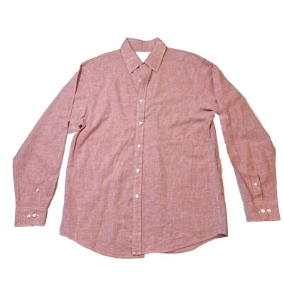RY Casuals Men's Medium Linen Cotton Red Long Sleeve Button Up Shirt Read - Image 1 of 4
