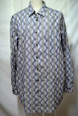 Jhane Barnes Woven Cotton Stripes & Waves Outstanding Shirt-HongKong Made-1XT - Image 1 of 4