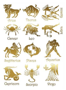 Astrology Zodiac Signs 12 pcs 22k Gold Fused Glass Decals - Picture 1 of 3