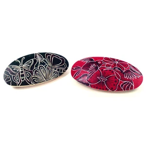 #4401 Juego de 2 barritas de cabello quemado pintadas calabaza tallada artesanal comercio justo - Imagen 1 de 1
