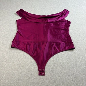Express Bodysuit Women XL Purple Satin Thong Off The Shoulder Pinup Rockabilly - Picture 1 of 8