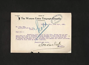 1906 telegram SIGNED manager S M Dunlap (Shepherd Milton Dunlap) Civil War Ohio - Picture 1 of 1