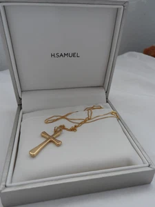H Samuel 9ct (375) Gold Necklace & Pendant Hollow Cross - 1g - 18" chain - Boxed - Picture 1 of 8