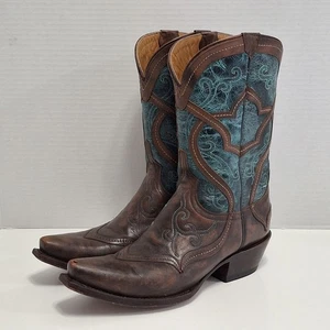 Lucchese Women's Cafe Mid Calf Mosaic Cowboy Boots Blue Size 7B - Picture 1 of 18