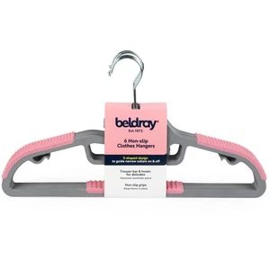 6pk Beldray Non-Slip Hangers Cloth Trouser Hanging Space Saving Hangers - Pink - Picture 1 of 7