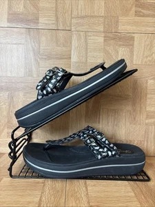 Skechers Tone Ups Slip On Sandals Black/Silver Birds Buckle Straps UK Size 4 - Picture 1 of 13