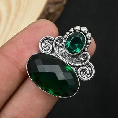 Anel de prata esterlina 925 com pedra preciosa de diópsido cromado feito à mão tamanho 7,5 EUA - Imagem 1 de 4