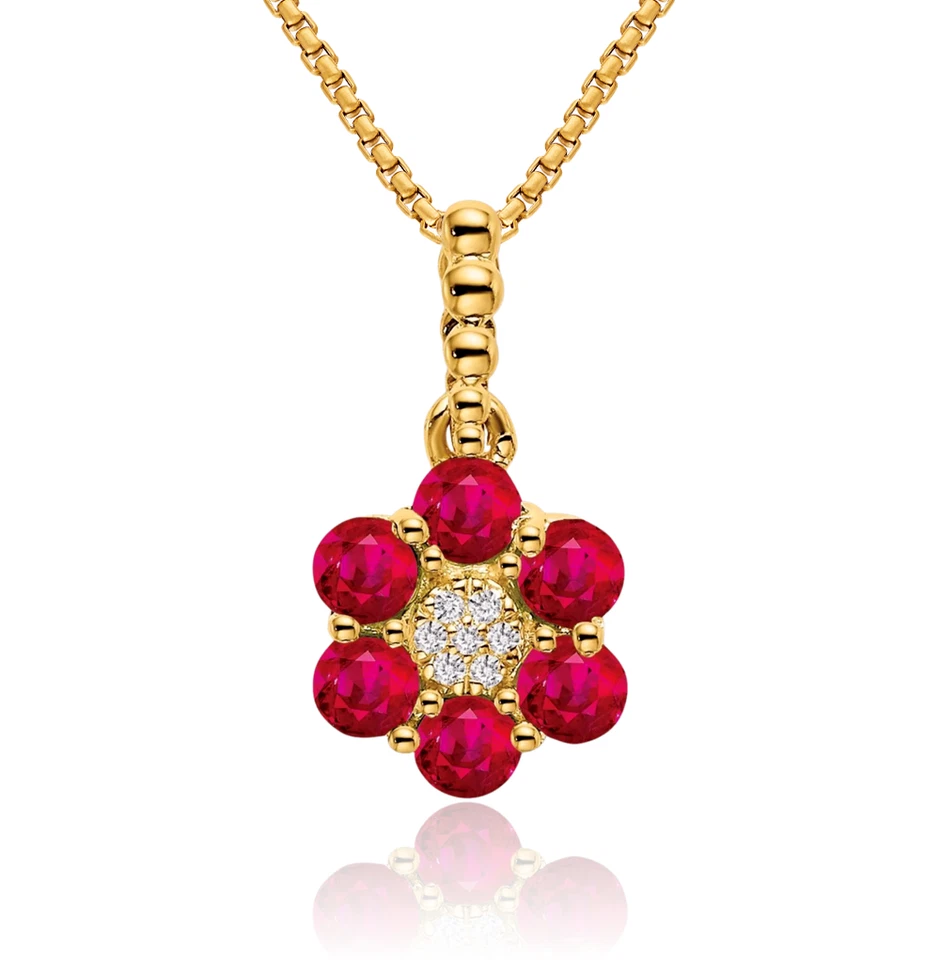 Colar de flores de ouro amarelo 14K com diamante rubi - Imagem 1 de 1