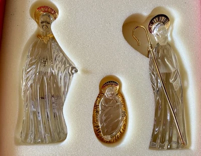Gorham Nativity Set- Mary Joseph Baby Jesus Germany Crystal & Gold 3 Piece w Box - Image 1 of 4