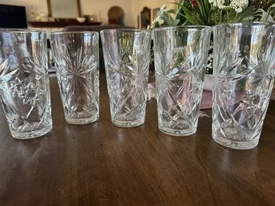 Set 5 EAPC Early American Prescut 15 Oz Iced Tea Glass Tumblers 6" STAR OF DAVID - Image 1 of 4