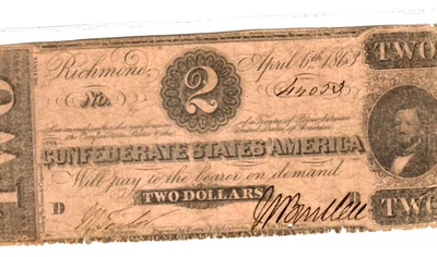 $2 "CONFEDERATE"  (1800S) $2 "CONFEDERATE" (RICHMOND) $2 "CONFEDERATE" RARE!! - Image 1 of 3