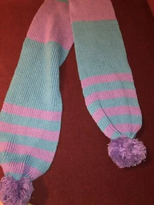 Children’s Place Girl’s Purple & Blue Striped Scarf With Pom Poms - Picture 1 of 12