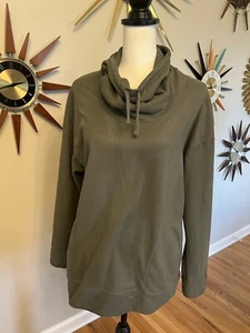 James Perse Standard Khaki Green Fleece Cowl Neck Pullover Long Sleeve Top Sz 4 - Picture 1 of 7