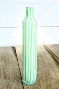 Green Striped Glass Bottle Vase Candy Toothpaste Art Glass Unusual Tall KK - Picture 1 of 8