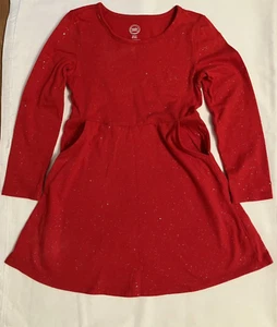 Dress Wonder Nation Red Girls Pockets Long Sleeve Size 6/6X Sparkles Glitter - Picture 1 of 3