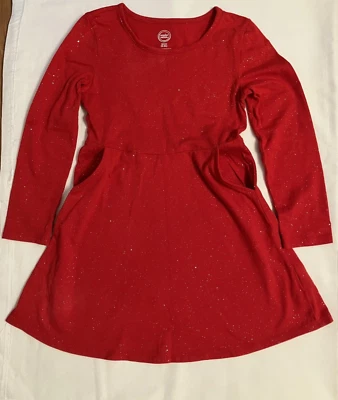 Vestido Wonder Nation Rojo Niñas Bolsillos Manga Larga Talla 6/6X Brilla Brillo Foto 1 de 3