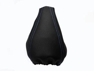 SKODA FELICIA (1994-2001) Cuffia Leva Cambio 100% Vera Pelle - Cuciture Azzurro - Picture 1 of 1