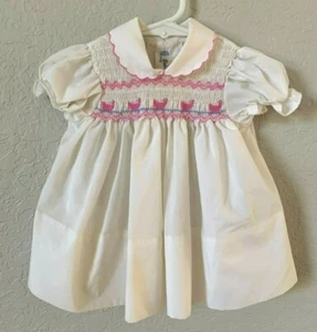 Vtg Baby Togs Off White Smocked Dress with Ducks Sz 3-6 Months Excellent - Picture 1 of 8