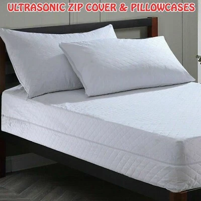 FULL ZIPPED TOTAL ENCASEMENT MATTRESS COVER PROTECTOR ANTI BUG BED DOUBLE & KING - Image 1 of 4