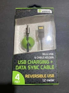 Cellet Micro USB & CABLE HOLDER USB Charging + Data Sync Cable (4FT) - Black - Picture 1 of 2