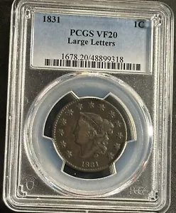 1831 Large Cent Large Letters PCGS VF20 N.9 R.2 Great Eye Appeal Strong Strike - Picture 1 of 4
