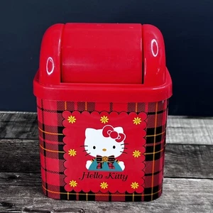 Vintage 1996 Sanrio Hello Kitty Red Plaid Mini Desk Tin Trash Bin Made in Japan - Picture 1 of 12