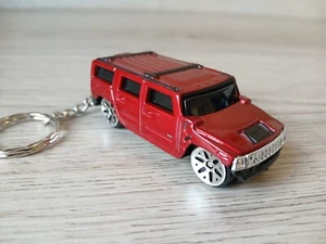GMC Hummer H2 Custom Keychain 1:64 Diecast Keyring Red SUV 4x4 Chrome Rims  - Picture 1 of 6