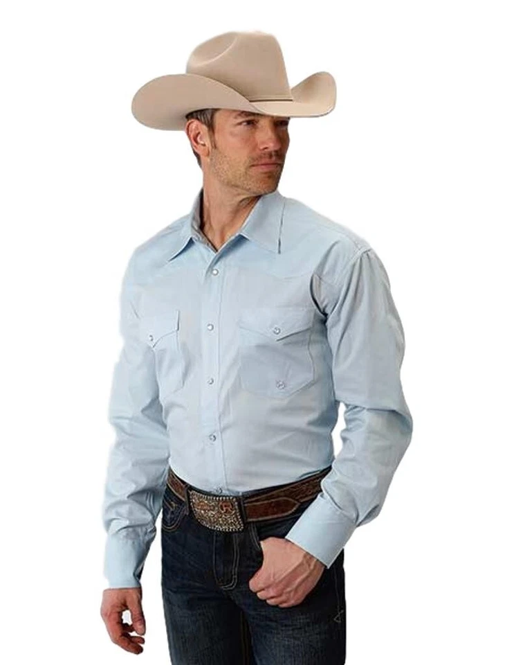 Camisa Roper Western Para Hombre L/S Snap Azul Sólido 03-001-0765-1026 BU Foto 1 de 1