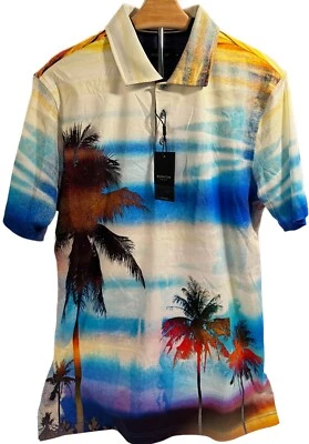 Bugatchi Size XXL Sunset Polo Shirt Mens Palm Trees Island Design $149 - Image 1 of 4