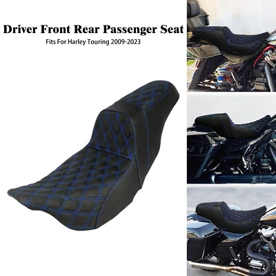 Driver Passenger Seat Blue Stitching For Harley Touring Road King Glide 09-2023 - Image 1 of 4