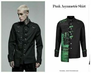PUNK RAVE Men's Punk Personality Asymmetric Shirt Slim Fit  Casual Black Shirts