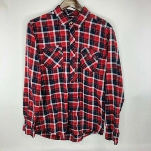 Quicksilver mens shirt long sleeve button up red white blue plaid size Large - Picture 1 of 7