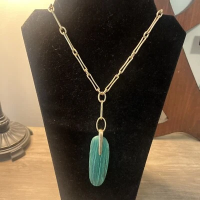 ROBERT LEE MORRIS Gold Tone Faux Malachite Stone Dangle Y Necklace Foto 1 de 2