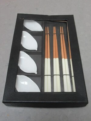 Crate & Barrel Sushi Set For Four Chopsticks Leaf Shaped Sauce Dishes - Image 1 of 3