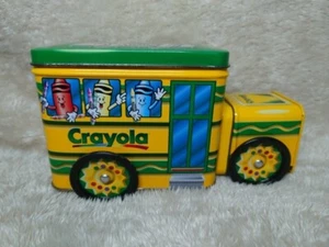 Vintage Crayola School Bus Collector's Tin 1999 Wheels Roll Yellow Metal Storage - Picture 1 of 8