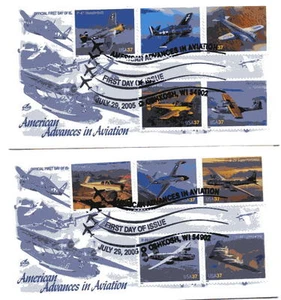 3916-25 37c Advances in Aviation, Oshkosh, WI, on 2 Artcraft FDCs - Bild 1 von 1