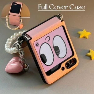 Full Case Heart Pendant Pearl Chain Leather Cover For Samsung Galaxy Z Flip6/5/4 - Picture 1 of 22