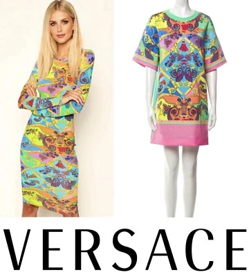 Nuevo 1K 2019 Versace Jeans Diane Rosa Azul Estampado Vestido Ajustado 42 44 46 6 8 10 S M Foto 1 de 4