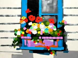Flower Window,  36x48 100% Hand painted, Oil & Acrylic mixed on Giclee Canvas