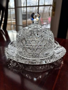 VINTAGE BEAUTIFUL AMERICAN BRILLIANT CUT GLASS ROUND DOME BUTTER DISH - Picture 1 of 7