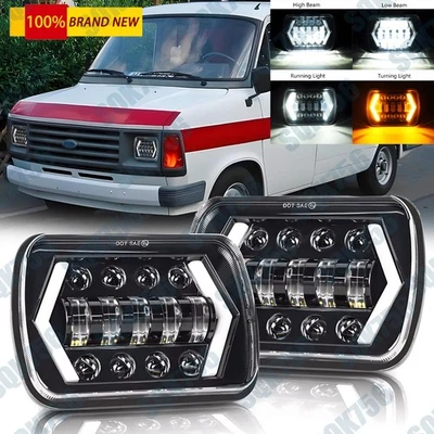 Pair 5x7 7x6" LED Headlights Hi/Lo Beam DRL for 1976-1986 Ford F150 F250 F350 - Image 1 of 4